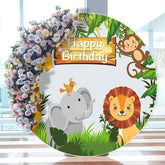 Aperturee - Animals Green Grassland Round Happy Birthday Backdrop